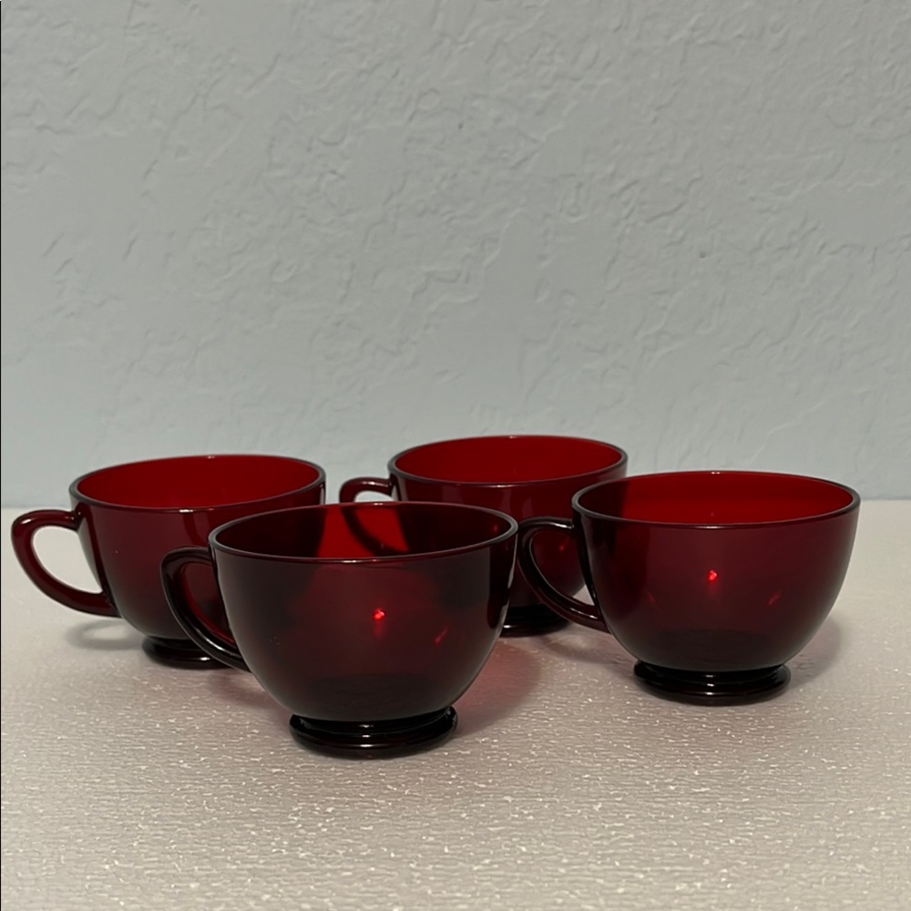1940’s Anchor Hocking Royal Ruby Glass Tea Cups. Set of 4